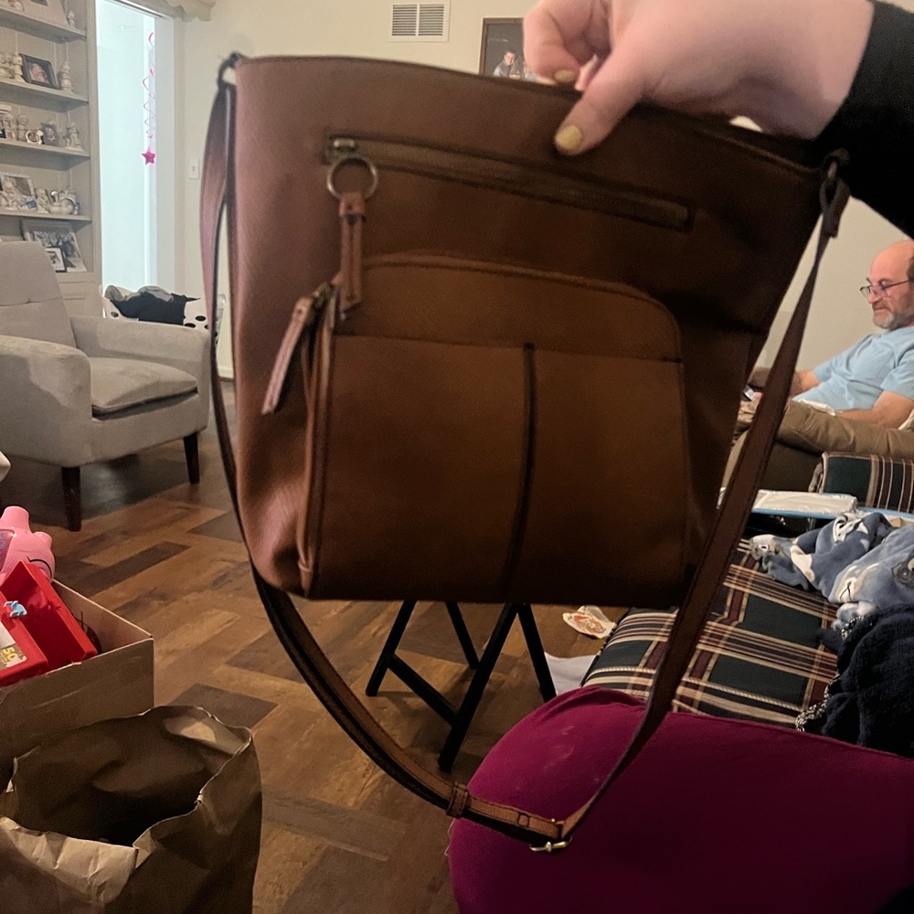 a.n.a Brown Faux-Leather Crossbody Bag with Front Pockets